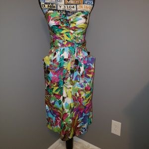 Suzi Chin Colorful Floral Strapless Cocktail Dress